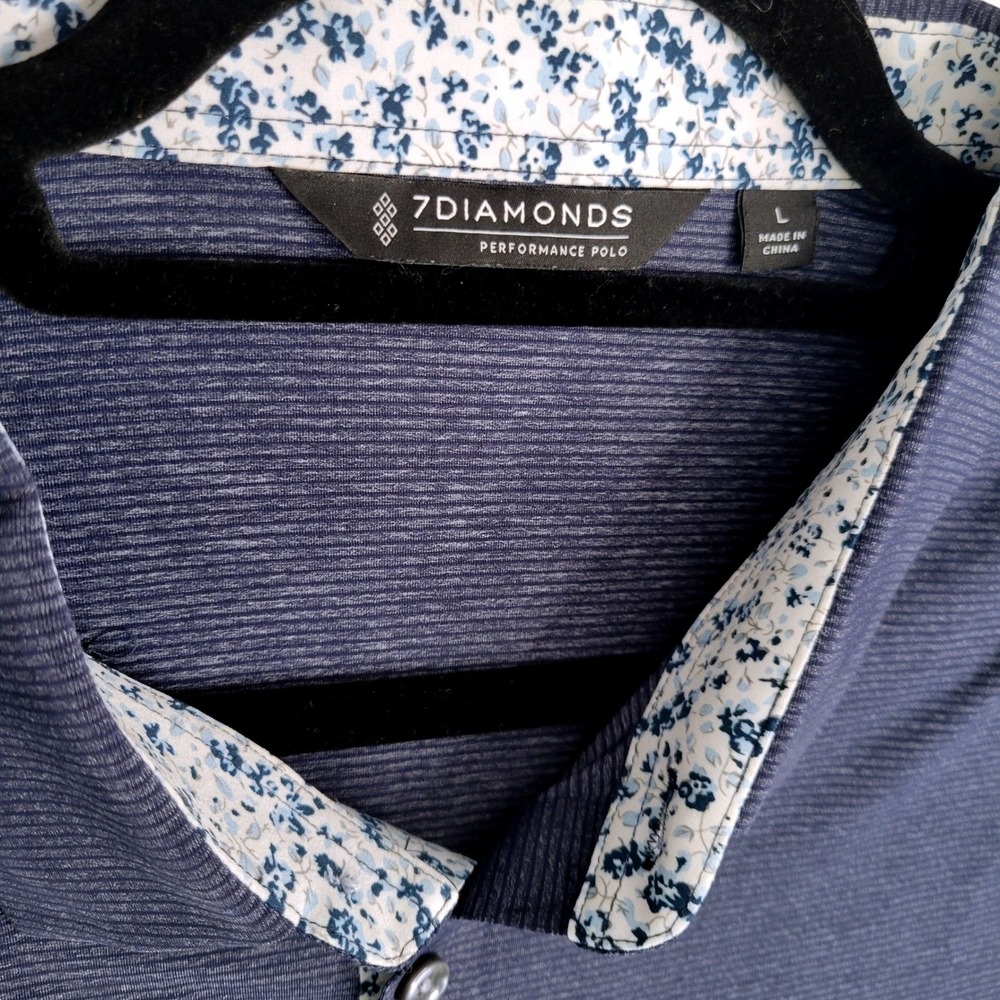 7 Diamonds Dawn Patrol Seamless Polo Men Large Navy Blue Stripe Performance Golf - Picture 5 of 13